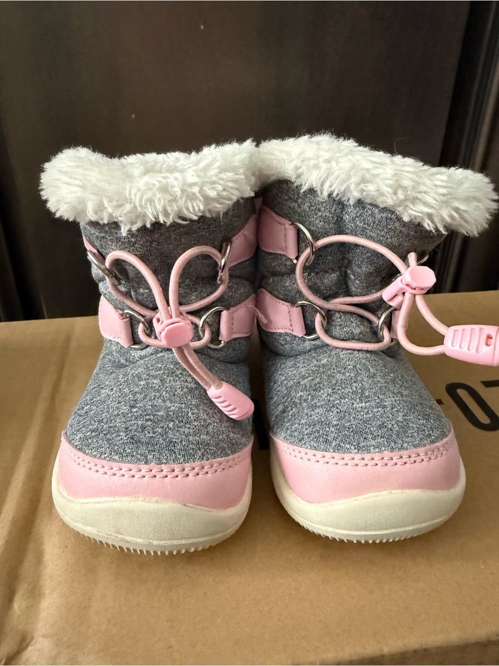 Toddler Grey and Pink Fleece-Lined Winter Boots